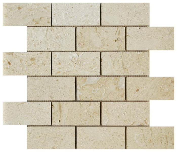 Seashell Limestone 2x4 Brick Mosaic Tile 12x12 Sheet 1