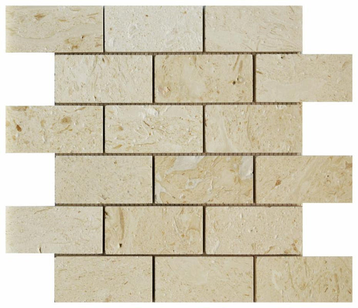 Seashell Limestone 2x4 Brick Mosaic Tile 12x12 Sheet 2