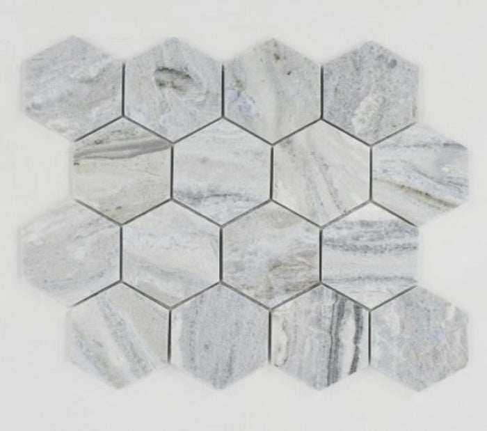 Blue Valley 3" Hexagon Marble Mosaic Tile 12x13 Sheet 1