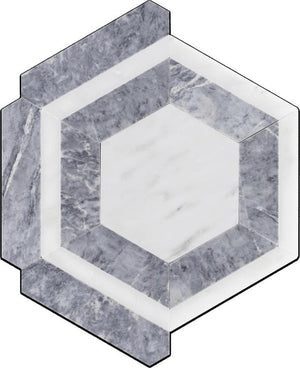 Grey and White Marble Hexagon Honed Tile 12x10