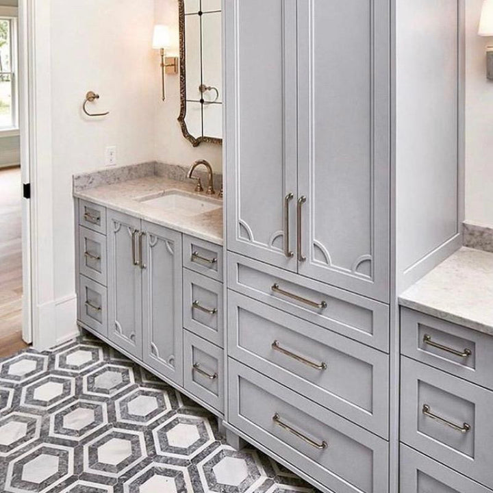 Grey and White Marble Hexagon Honed Tile 12x10