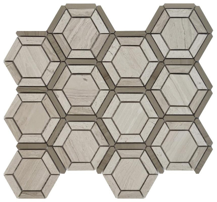 Wooden White Honeycomb Marble Mosaic Tile 12x12 1