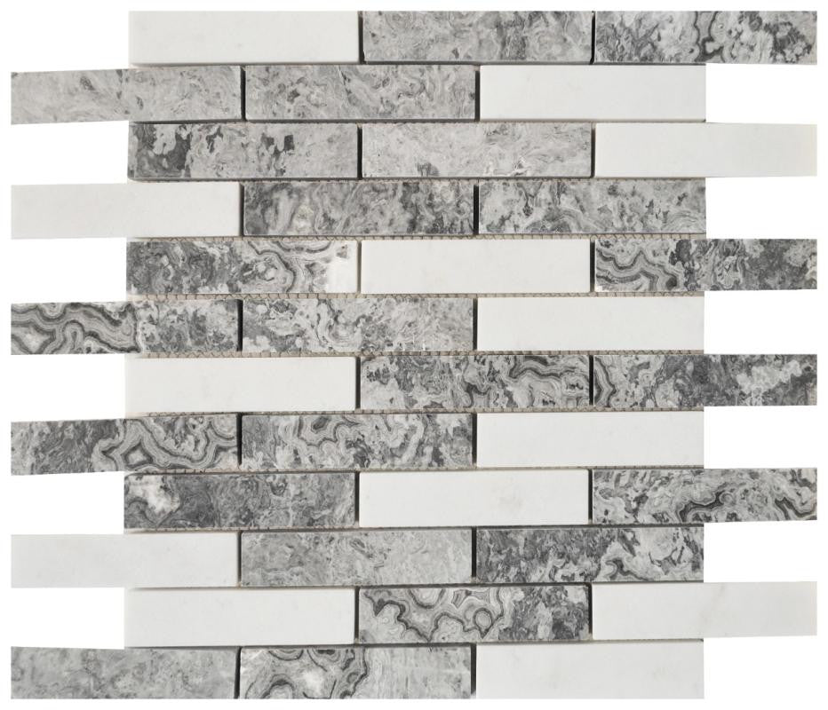 Mosaico de mármol Shades of Grey 1x4, plancha de 12x12