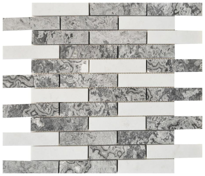 Mosaico de mármol Shades of Grey 1x4, plancha de 12x12 1