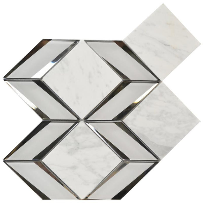 Carrara Diamond 12x12 Glass and Marble Mosaic Tile 1