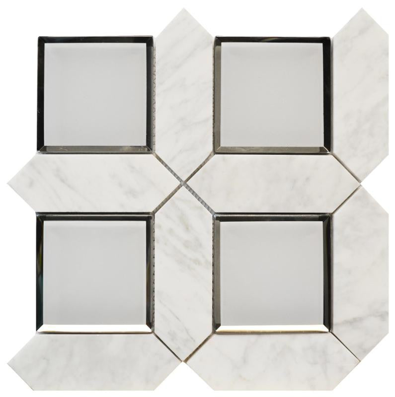 Carrara Square 12x12 Glass and Marble Mosaic Tile