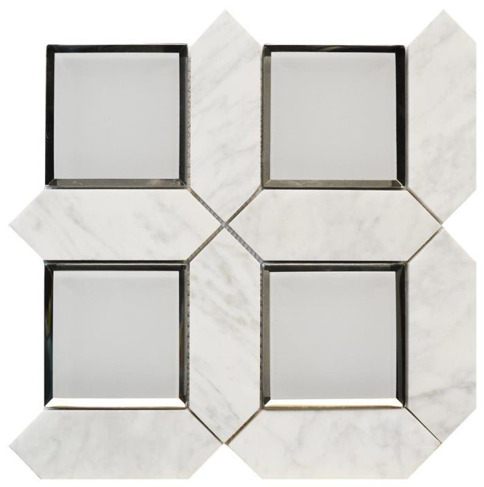 Carrara Square 12x12 Glass and Marble Mosaic Tile 1