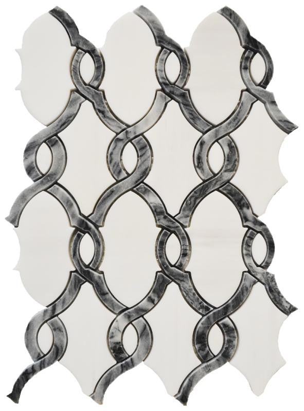 White and Grey Oval Marble Braid Mosaic Tile 12x12 Sheet