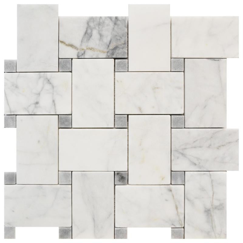 Mosaico de piedra Fairy White de 12x12 con patrón de cesta grande