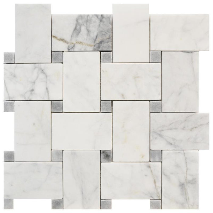 Mosaico de piedra Fairy White de 12x12 con patrón de cesta grande 1