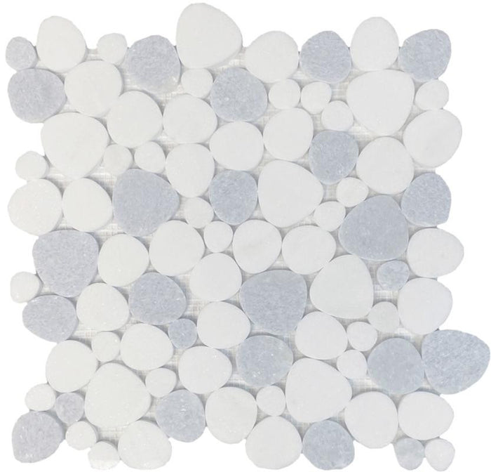 Thassos White and Blue Celeste Marble Mosaic Tile 12x12 Sheet 1