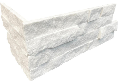 Glacial White Corner Stacked stone ledger