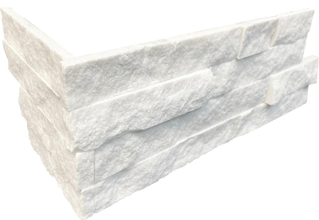 Glacial White Corner Stacked stone ledger