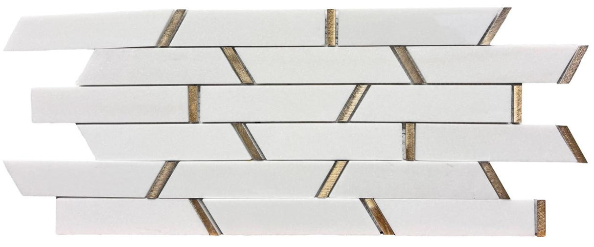 Golden Thassos Linear Marble Mosaic Tile 12x12 Sheet