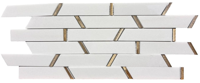 Golden Thassos Linear Marble Mosaic Tile 12x12 Sheet 1