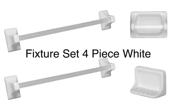4-Piece Fixture Set, White Ceramic Bath Hardware Ceramic Tile 1