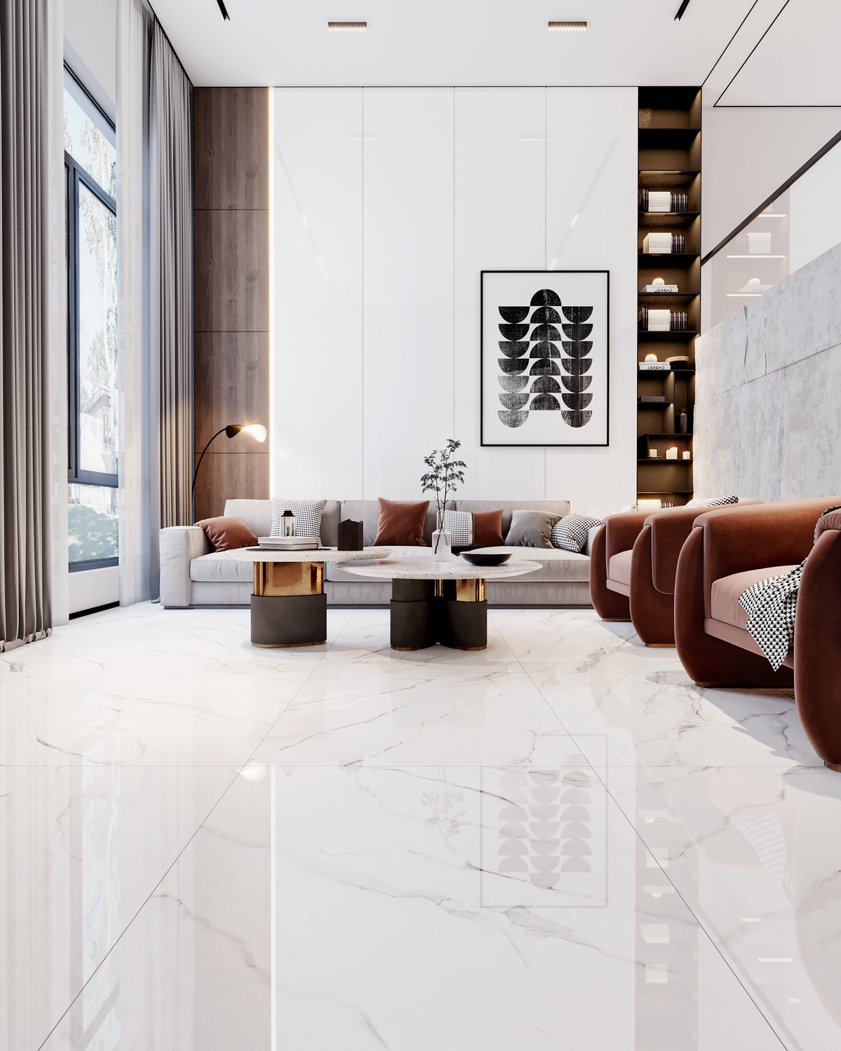 Olimpo 48x48 Baldosa de Porcelana Pulida con Aspecto de Mármol