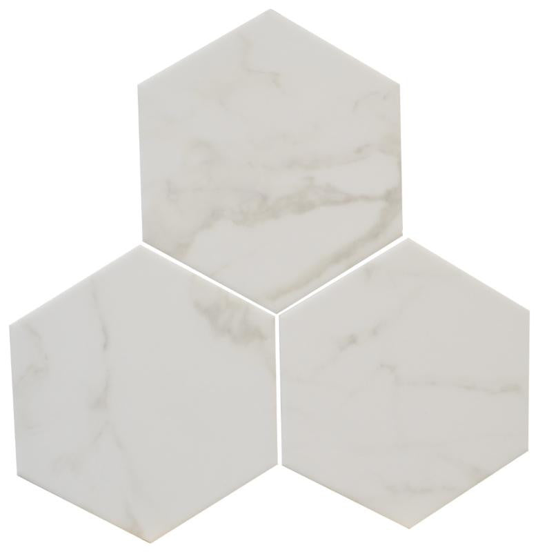 Calacatta 6" Hex Glass Mosaic Tile