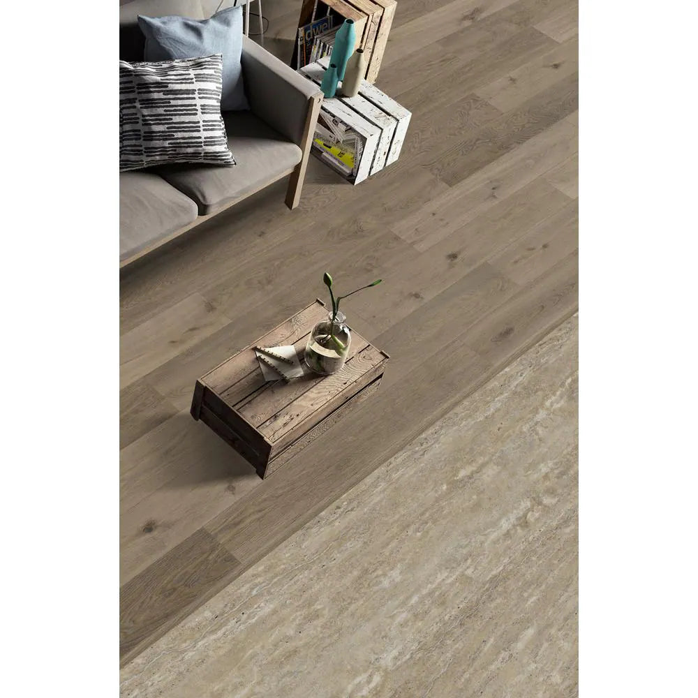 Okanagan Valley Harvest Route vinyl plank floor in a living room with bookshelf