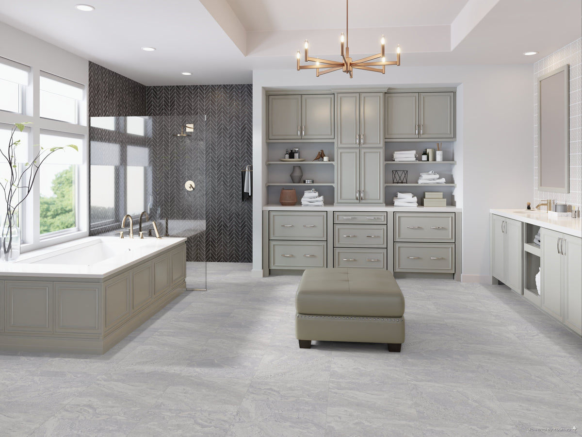 Modern bathroom with beautiful tile floor
