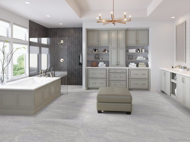 Modern bathroom with beautiful tile floor