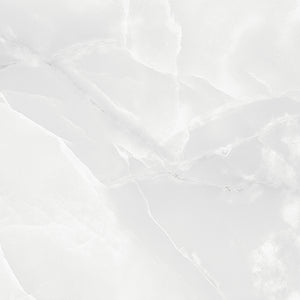 White marble texture porcelain tile with soft gray veining and a polished stone-like surface.