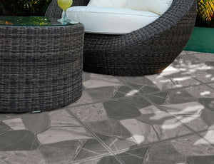 Grey Rocks Textured Outdoor Ceramic Patio Tile 18x18