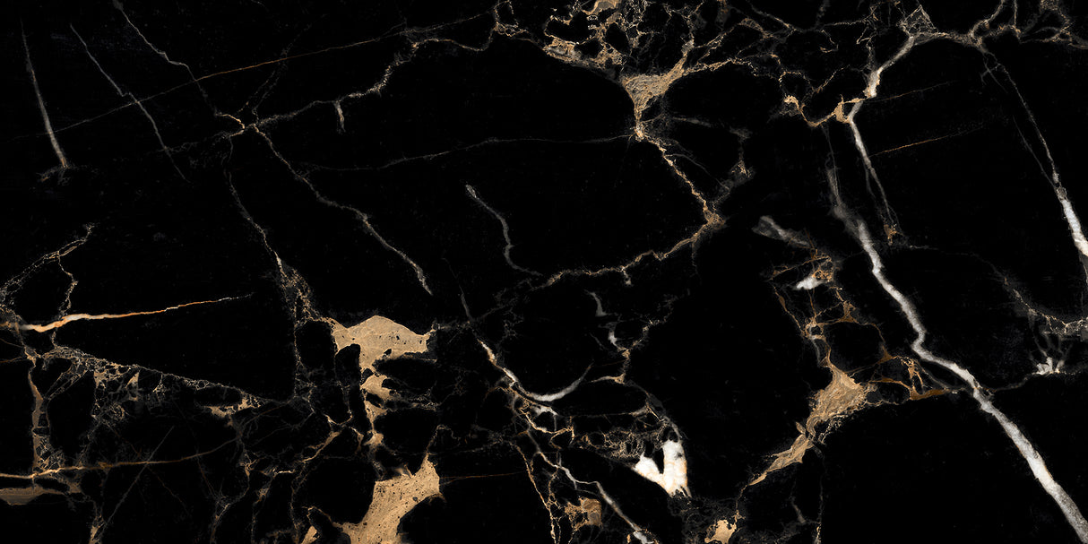 Nero Laurent 24x48 Polished Black Marble Look Porcelain Tile