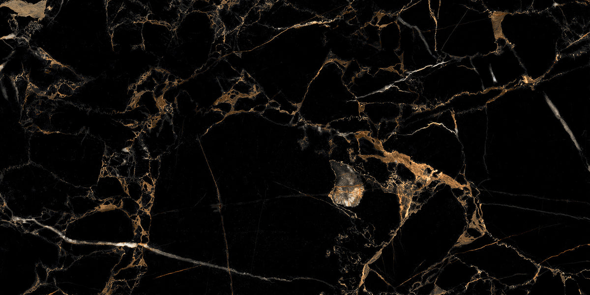 Azulejo de porcelana Nero Laurent de 24x48 con aspecto de mármol negro pulido