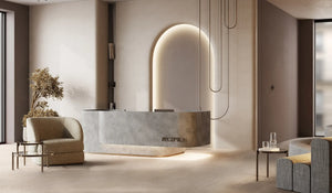 Cava White 15x30 ceramic floor tile installed in a lounge setting