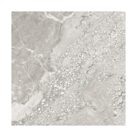 Brescia Grey 22x22 porcelain floor tile, matte grey marble look with pebbled breccia-style veining