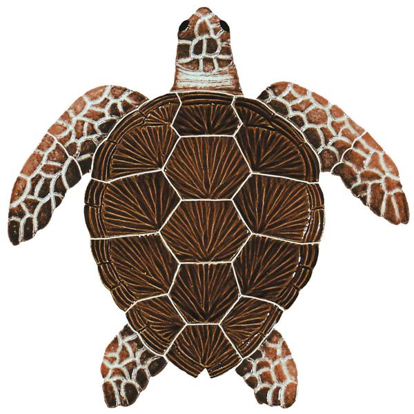Mural de mosaico cerámico marrón con tortuga boba 8x8