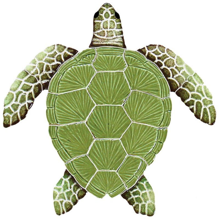 Mural de mosaico de cerámica verde de tortuga boba 8x8 1