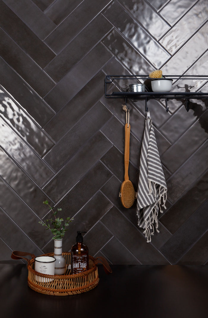 Village Carbon Glossy 4x16 Ceramic Wall Tile 3