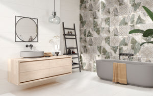 Enya Leaves White 12x40 Ceramic Wall Tile