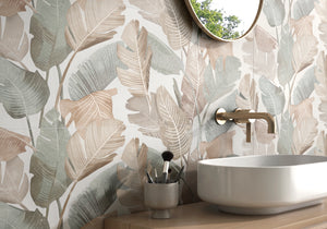 Enya Leaves White 12x40 Ceramic Wall Tile