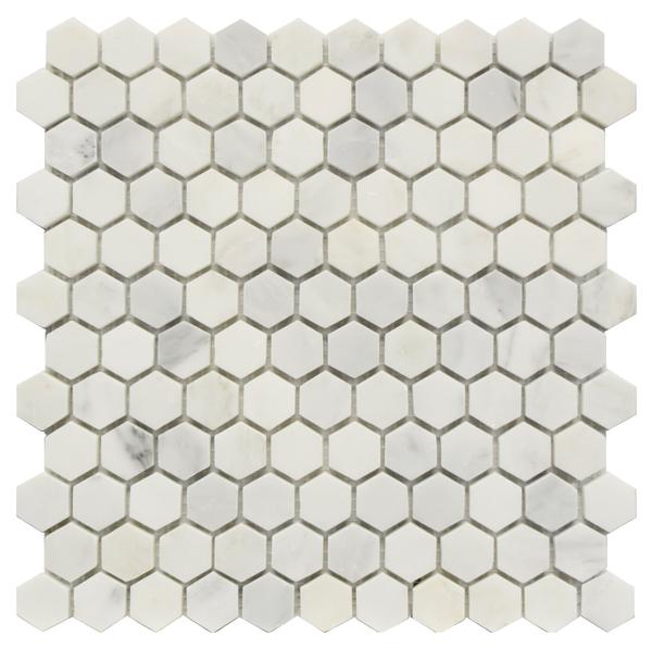 Statuary Carrara White 1" Hex Honed Marble Mosaic 12x12 1