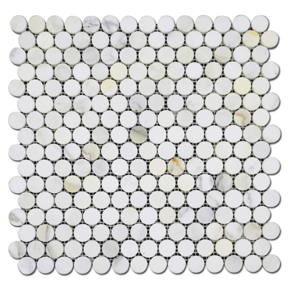 Calacatta Penny Round Mosaic Tiles