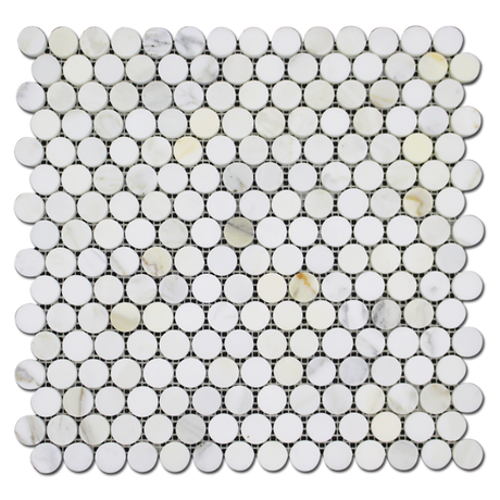 Calacatta Penny Round Mosaic Tiles
