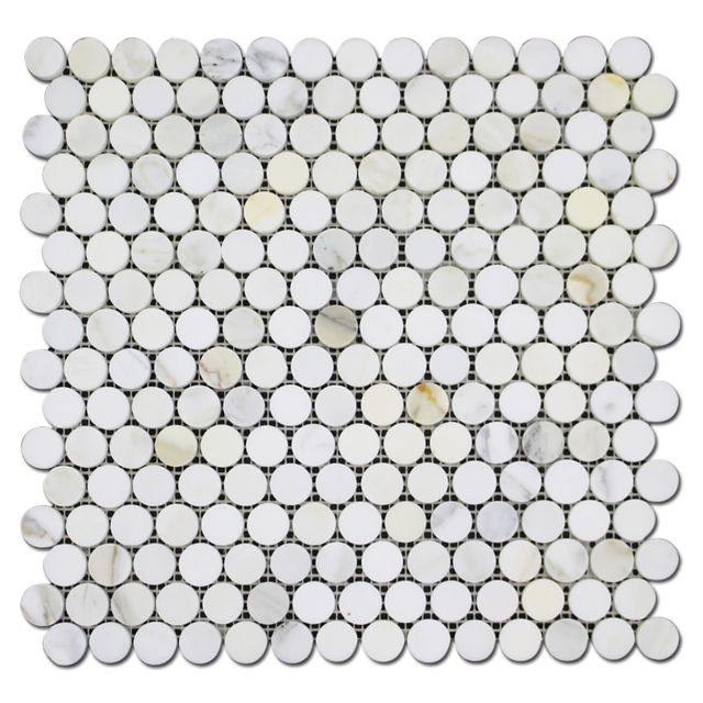 Calacatta Penny Round Mosaic Tiles