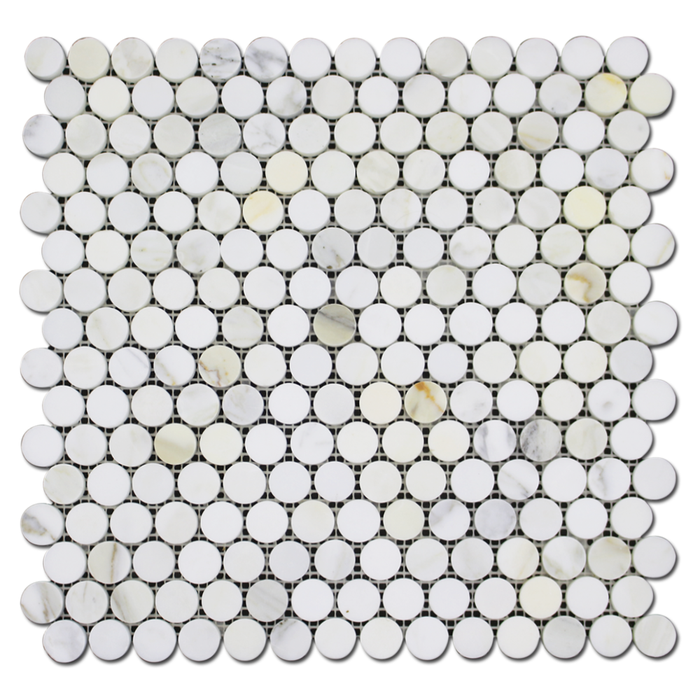 Calacatta Penny Round Mosaic Tiles 1
