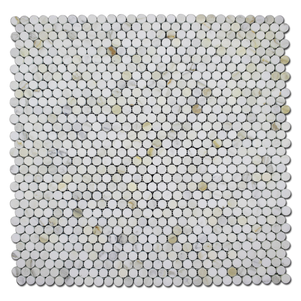 Calacatta Penny Round Mosaic Tiles in a full sheet