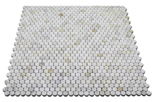Angled Calacatta Penny Round Mosaic Tiles