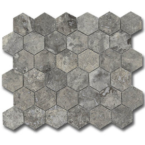 Silver Travertine 2" Honeycomb Mosaic Tile