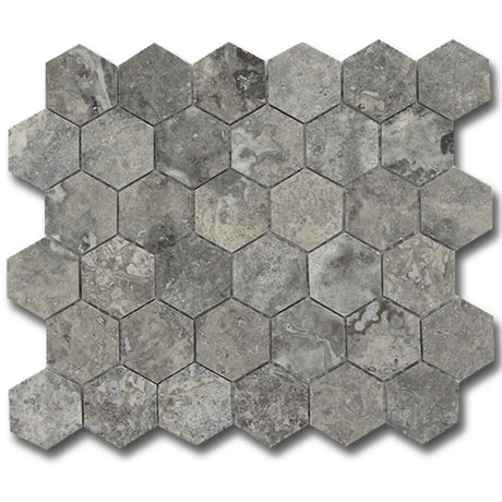 Silver Travertine 2" Honeycomb Mosaic Tile