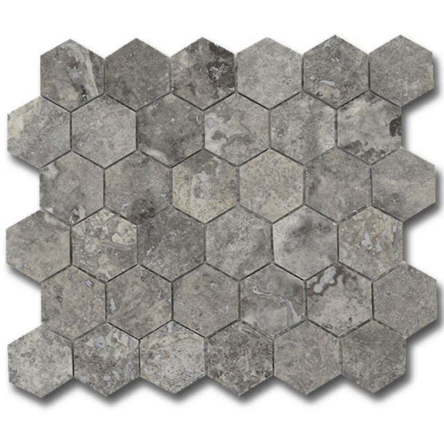 Silver Travertine 2" Honeycomb Mosaic Tile