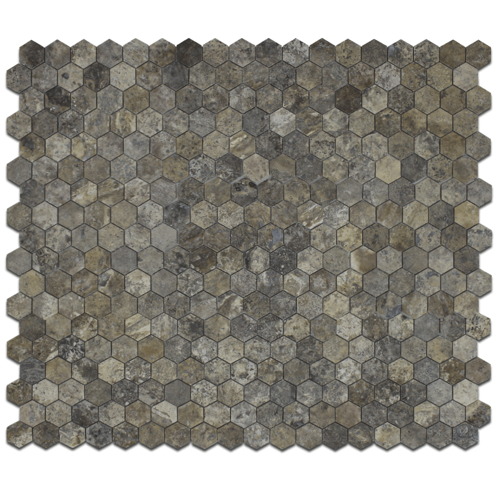 Large view of our Silver Travertine 2" Honeycomb Mosaic Tile