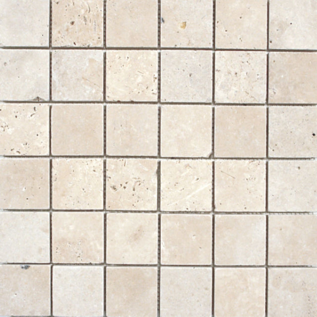 Ivory Travertine 2x2 Tumbled Mosaic Tile