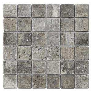 Silver Travertine 2x2 Tumbled Mosaic Tile
