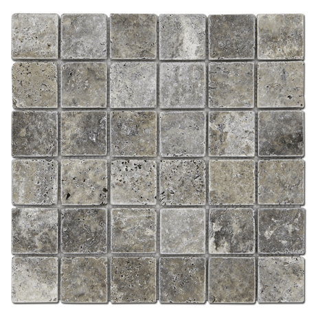 Silver Travertine 2x2 Tumbled Mosaic Tile